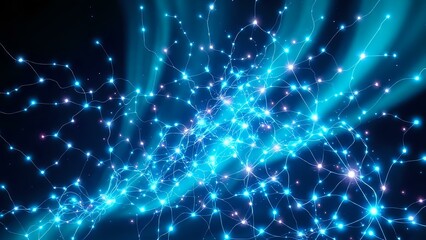 Naklejka premium Luminescent Network - Cybernetic Bioluminescence in Abstract Night Scene
