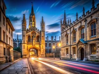 Fototapeta premium All Souls College Oxford, Entrance, Long Exposure Night Photography