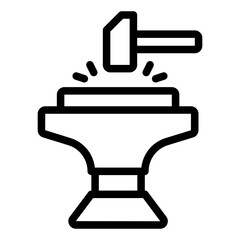 Hammering on anvil outline icon for shaping metal in a forge