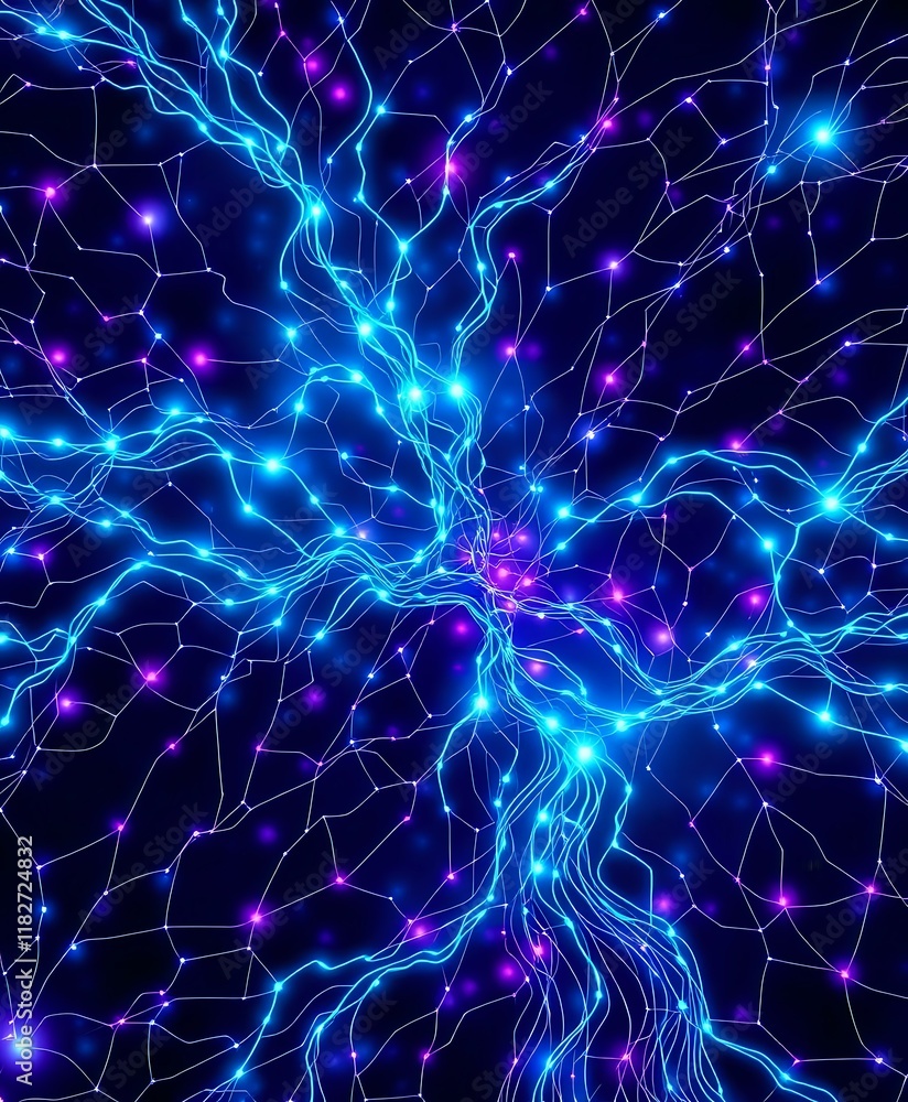 Poster Blue Neural Network Tree - Abstract Data Connection Design