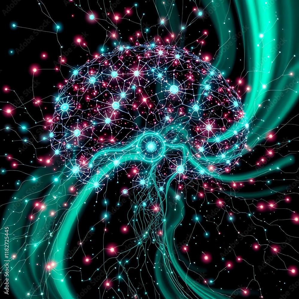 Poster bioluminescent neural network: cybernetic brainwave patterns