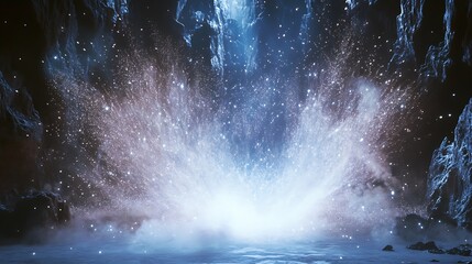 Cosmic explosion, ocean shore, nebula backdrop, fantasy game background