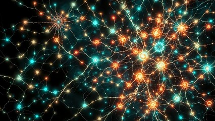 Fototapeta premium Vibrant City Lights at Night: Abstract Neural Network Art Nouveau Style