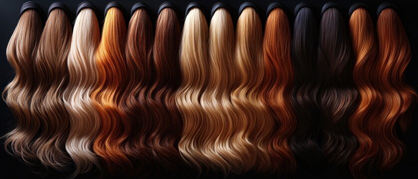 Display of various hair color samples in waves.