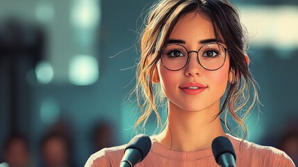 Confident young woman delivering a speech in front of an audience