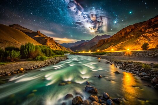 Aras River Border, Night View, Iran Azerbaijan, Low Light, Dramatic Landscape