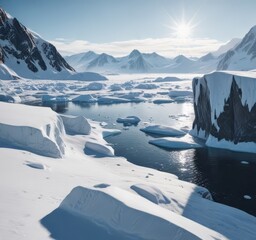 Sunlit Antarctic expanse, pristine snow, glacial ice , isolated, glacier, cold