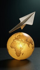 Paper Airplane flies above Glowing Earth symbolizing sustainable innovation  green tech