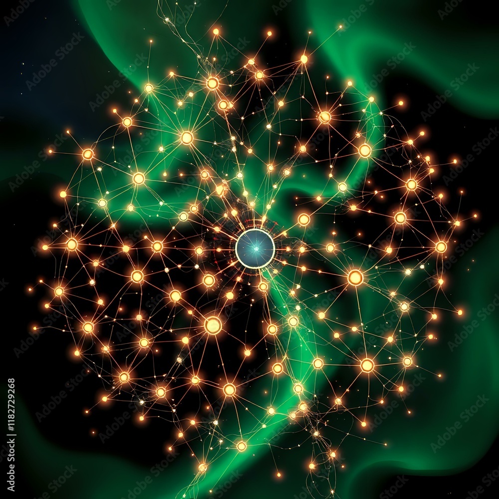Poster bioluminescent cybernetic network - abstract data visualization