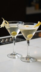 Cocktail scene Martini  Parmesan in two glassware at a bar