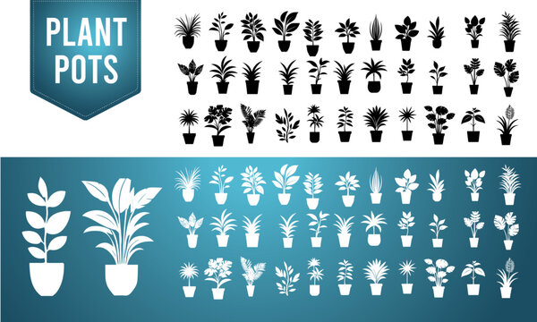 pots de plantes diverse en noir vectoriel