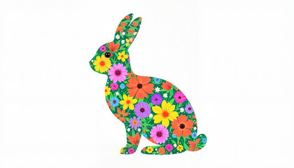 Floral rabbit silhouette on white background