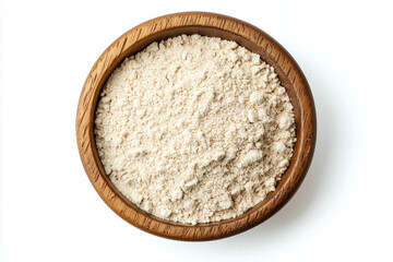 Oat grass juice powder in a circle dish, white background
