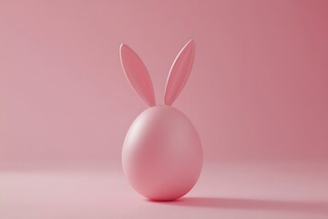 white mockup egg with bunny rabbit ears isolated on pink background, Easter spring holiday concept, minimalist style, card or banner with copy space, blank template egg for design