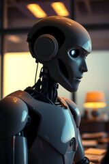 Close-up of a humanoid robot's face, showcasing intricate electronic circuits, sensors, and glowing components, symbolizing advancements in robotics and artificial intelligence