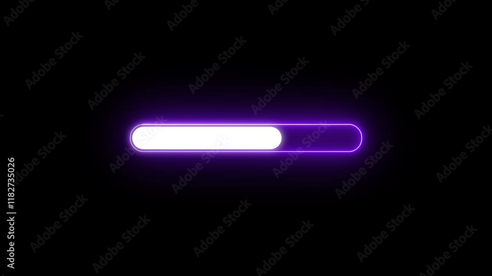 Poster glowing loading bar on black background with abstract progress line animation showing data flow.
