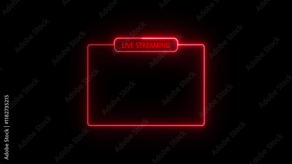 Poster neon frame with live streaming text and box animation for gaming streams in a bold neon design.