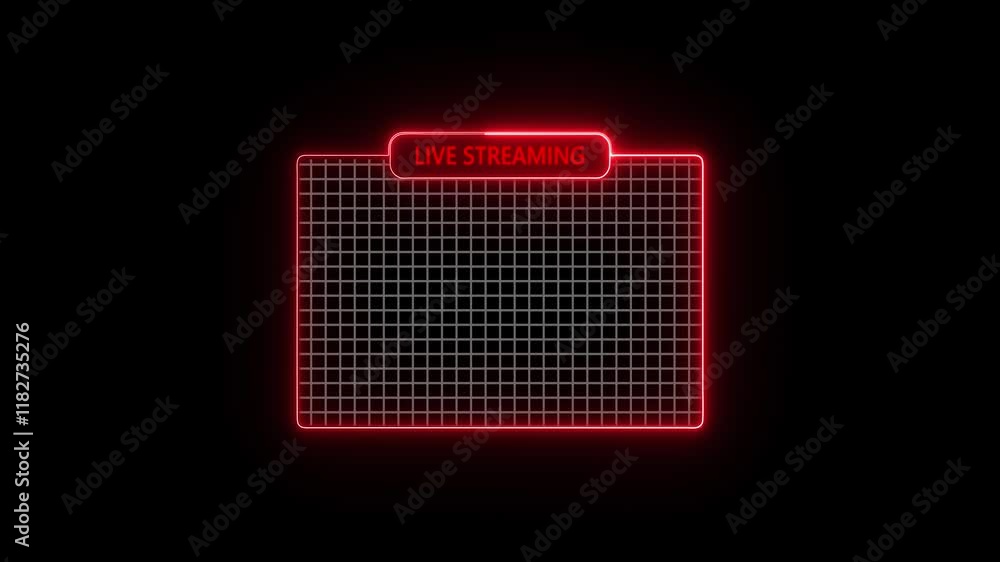 Poster live streaming neon text with frame animation and box design for gaming streams in a vibrant neon fr