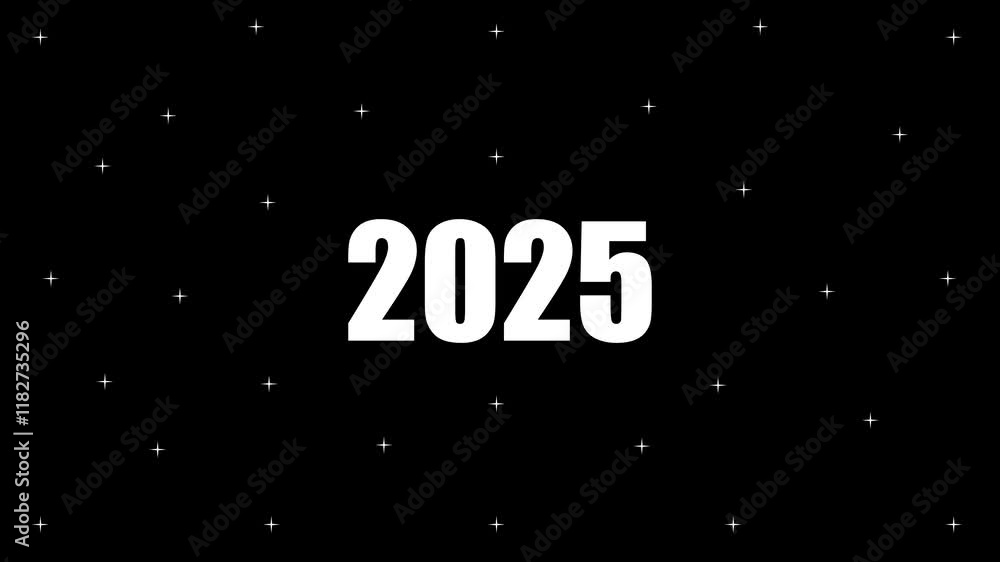 Poster sparkling stars against a 2025 background, creating a futuristic and festive visual effect.