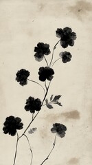 Naklejka premium Elegant Black and White Floral Art: A Delicate Botanical Design for Home Decor