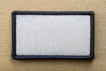 Fototapeta premium Blank Black & White Rectangle Embroidered Patch Mockup: Top View, Left Composition with Copy Space
