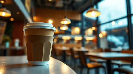 Takeaway Coffee Cup in a Cozy Café Interior