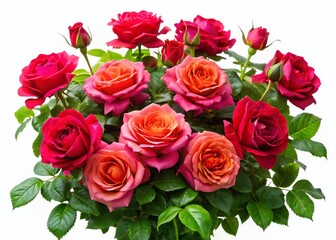 Blooming Rose Bush Isolated on White Background - Elegant Floral Stock Photo