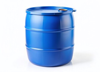 Blue Plastic Barrel Container Isolated on White Background - Stock Photo