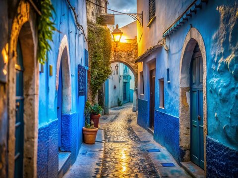 Blue & White Alleyway, Medina of Larache, Morocco - Bokeh Photography