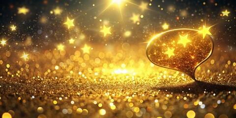 Obraz premium Bright Gold Glitter Stars Flowing Background with Speech Bubble - 4K Stock Photo