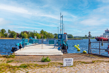 Ferry landing stage waiting for passengers on sunny day