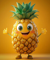 3D pineapple character with a happy smile