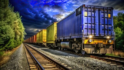 Obraz premium Transportation of goods and containers by rail.