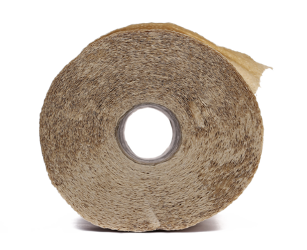 Natural roll brown paper towel scrap, non-toxic and no dyes, isolated on white