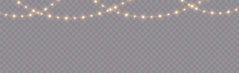 Romantic heart-shaped fairy lights forming a seamless garland border. Perfect Valentine’s Day decoration featuring bright glowing bulbs on a transparent background. The LED heart garland © Максим Славов