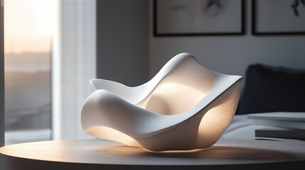 Abstract white sculptural composition with soft lighting, showcasing elegant curves and modern artistic design. Moonstream. Illustration