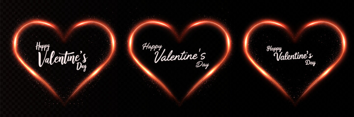 Red Golden Light Heart Collection: Glittering Particles and Shining Frames on Transparent and Dark Backgrounds for Romantic and Festive Design Projects