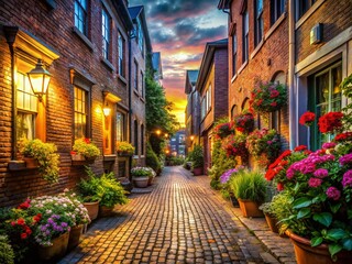 Charming Nova Scotia Alleyway - Cobblestone Street, Vibrant Flowers, Historic Architecture