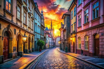 Fototapeta premium Charming Prague: Double Exposure of Narrow Streets and Gothic Architecture