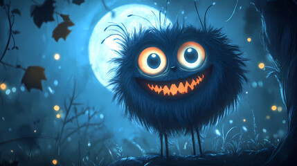 Obraz premium Character with heart eyes and big smile. Moonstream. Illustration