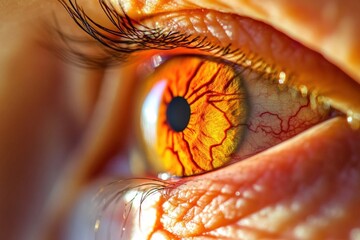 Close-up view of an eye affected by macular degeneration highlighting retinal damage and unique patterns in detail