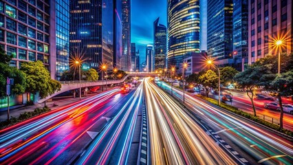 Fototapeta premium City Traffic Light Trails at Night - Long Exposure Photography