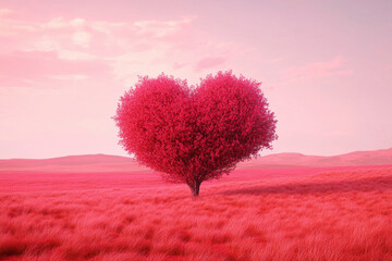 Heart tree. Red heart shaped tree. Valentine background. Love. Valentines day illustration
