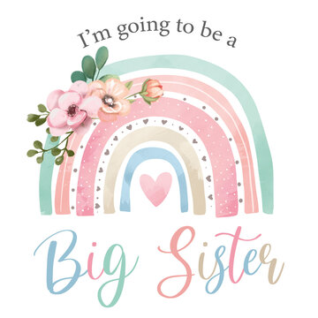 I'm Going to Be a Big Sister - Pastel Rainbow Floral Graphic in Pink