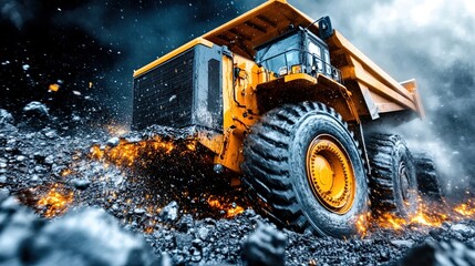 Powerful Dump Truck in Action on Rocky Terrain