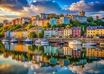 Obraz premium Clifton Harbour Bristol, England: Panoramic View of Floating Docks & Iconic Cityscape