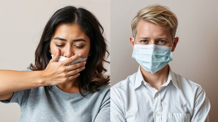 A young man and a masked woman are concerned about the rising incidence of viral infections