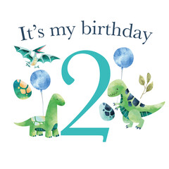 It's My 2nd Birthday Graphic with Dinosaurs - Fun and Cute Design for Birthday Invitations, Party Decor, and Apparel