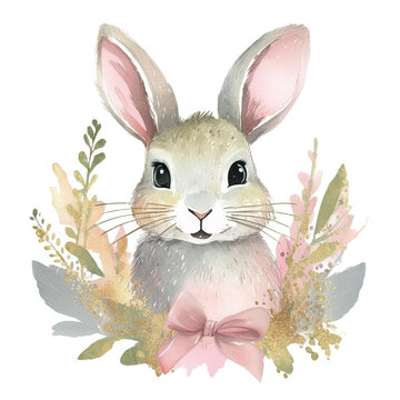 Cute Bunny with Flower Graphic - Perfect for Spring Designs, Nursery D&eacute;cor, and Easter Projects