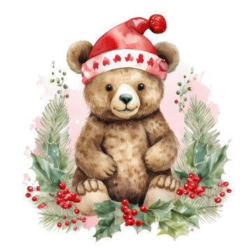 Christmas bear - Festive Whimsical Bear Graphic - Adorable Illustration for Holiday Designs and Kids' D&eacute;cor